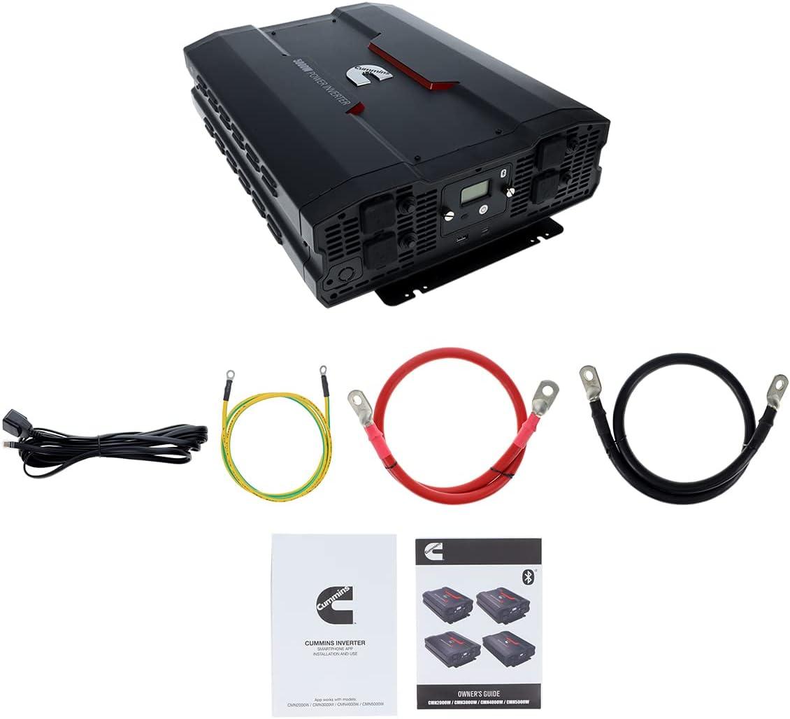 Cummins 3000 Watts Inverter Modified Sine Wave Truck Inverter 12 Volts to 110 Volts Four AC Outlets Two USB Ports (Plus Cable Kit)- CMN3000W – Inverters for Vehicles, Van Life, Camping(5000 Watts)